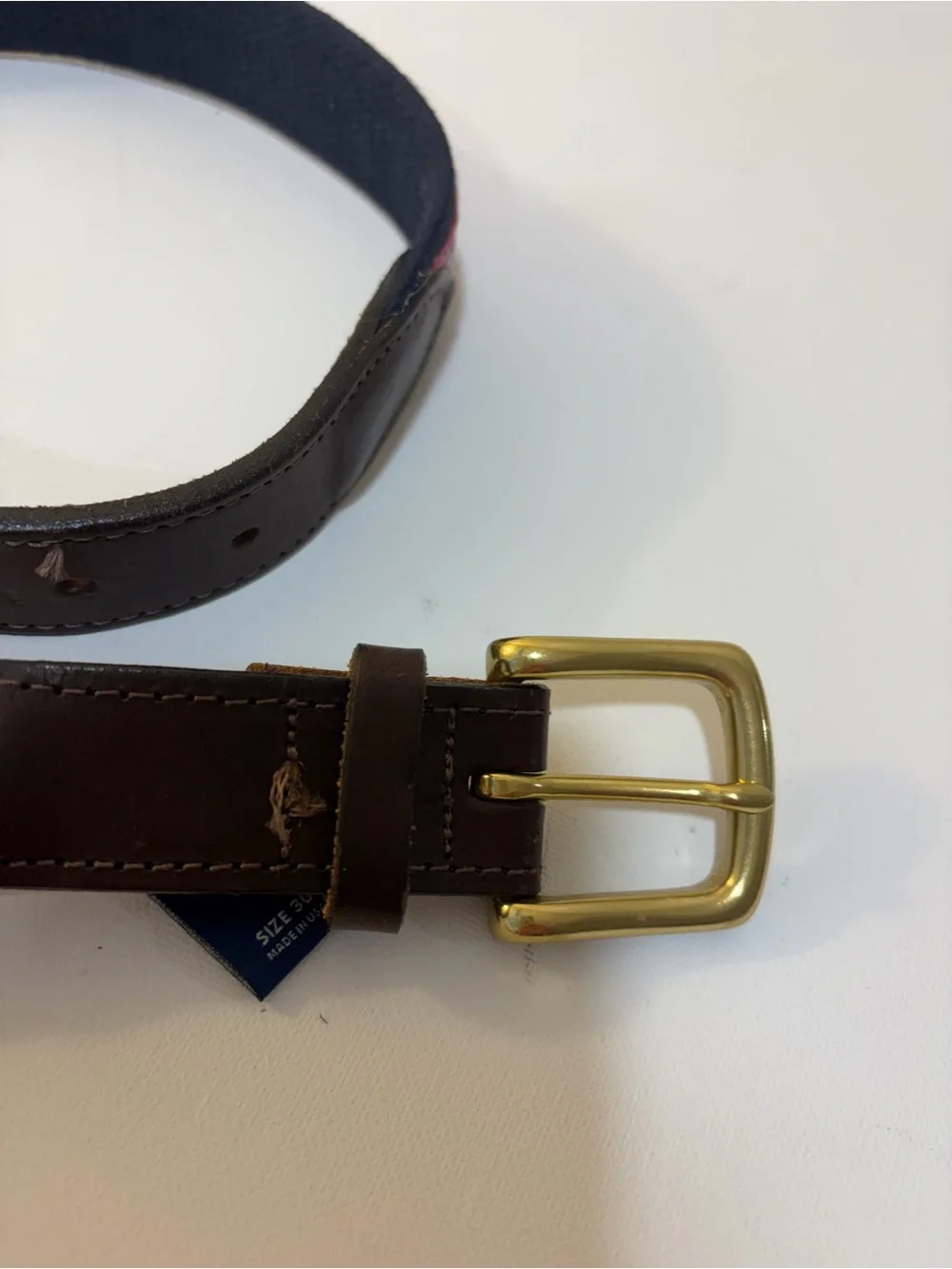 Vineyard Vines Pink Patterned Webbed Belt with Brown Leather Trim